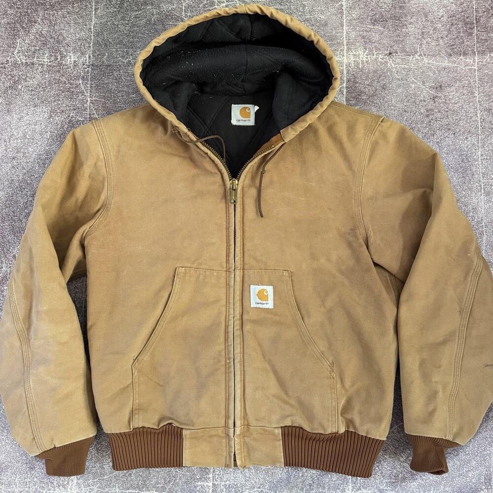 Men's Vintage 90's Carhartt USA J130 Brown Duck Canvas Hooded Work Jacket Sz S